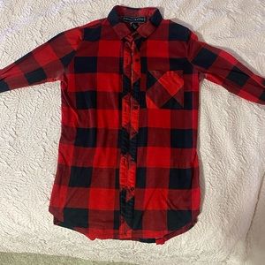 Small, black/red, plaid button-up.